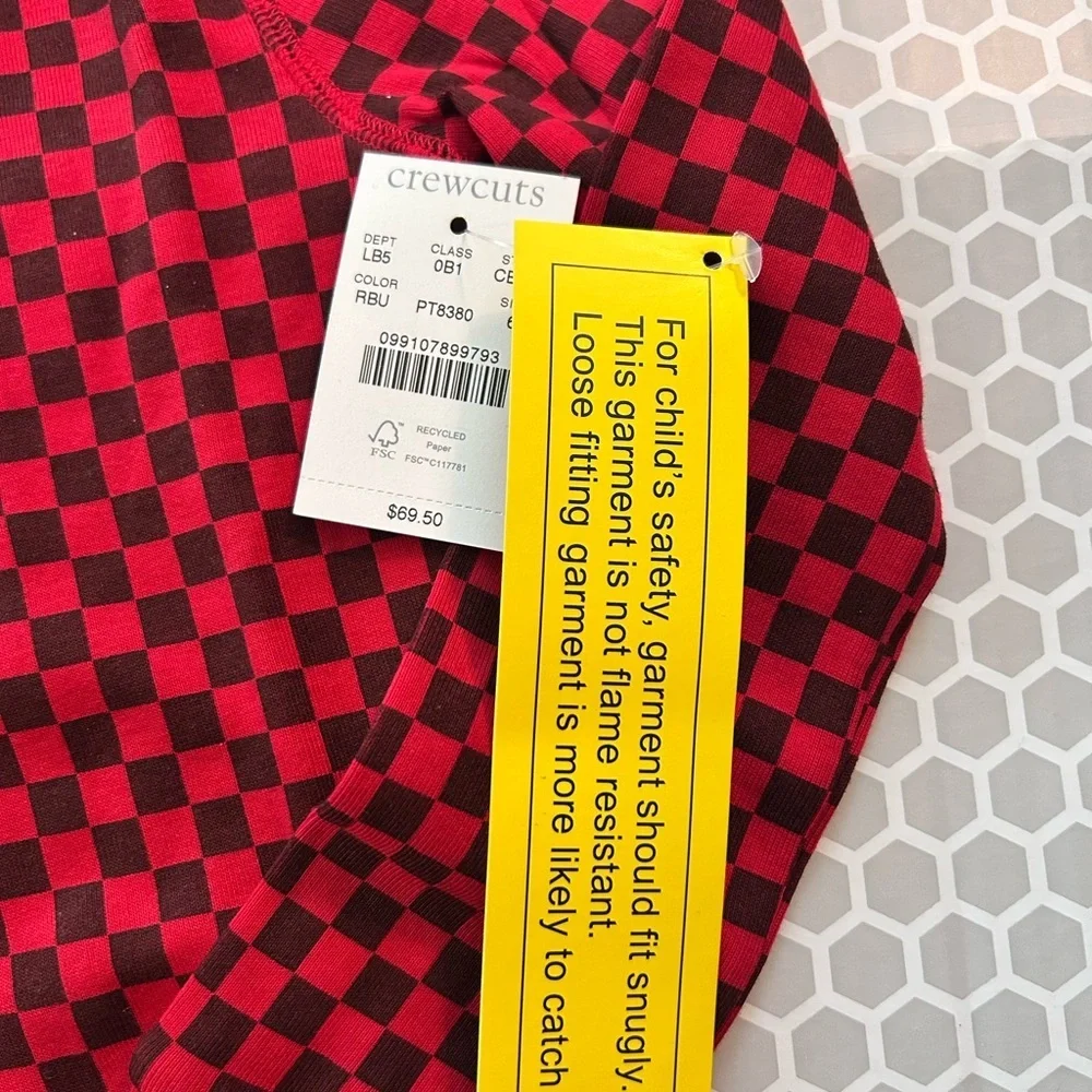 NWT J Crew Crewcuts Red & Black Checkerboard Pajama Set Size 6